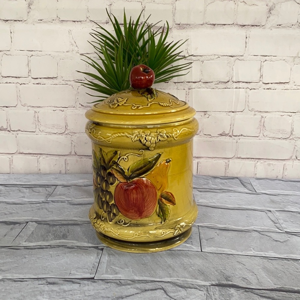 Vintage canister by Geo Lefton apple, pear grape design